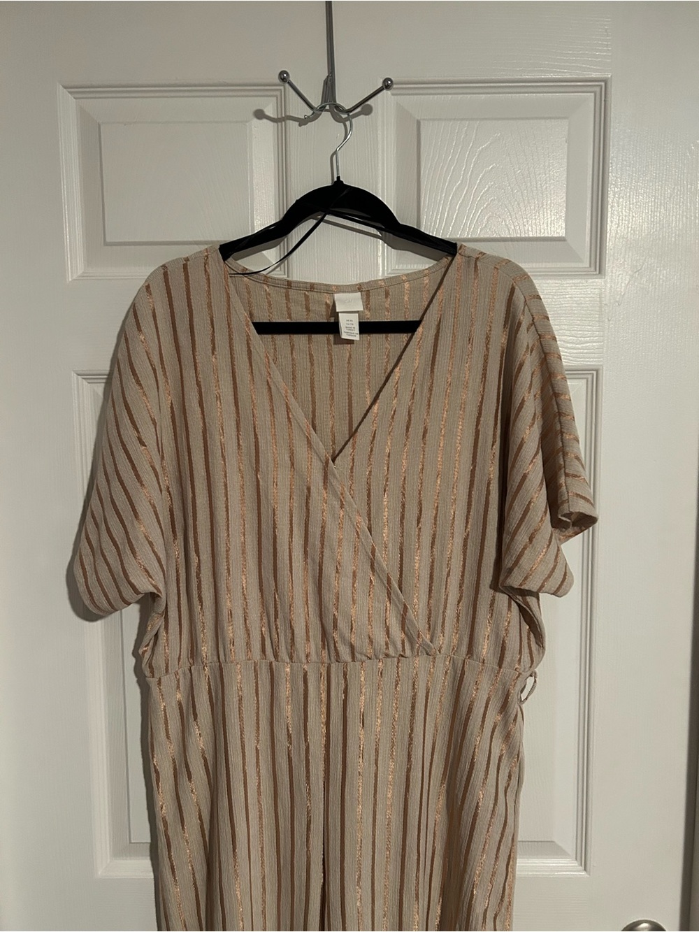 Women's Cream Stripe Wrap-Style Jumpsuit